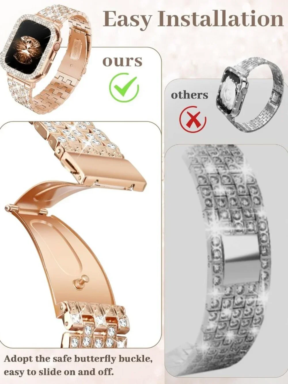 Luxury Bling Diamond Band for Apple Watch 38mm-49mm, Metal Bracelet Strap